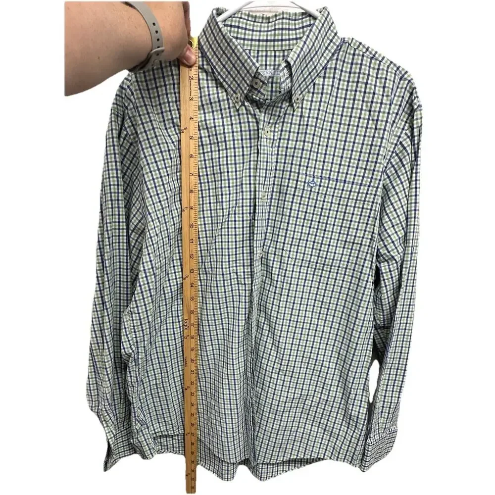 Southern Tide Shirt Mens Large Green Blue White Check Preppy Classic Button Down